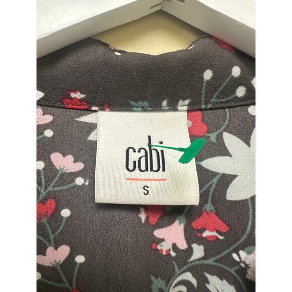 Cabi Size Small Button Front Henley Blouse Floral Print Work Gray Red Office - Picture 9 of 11